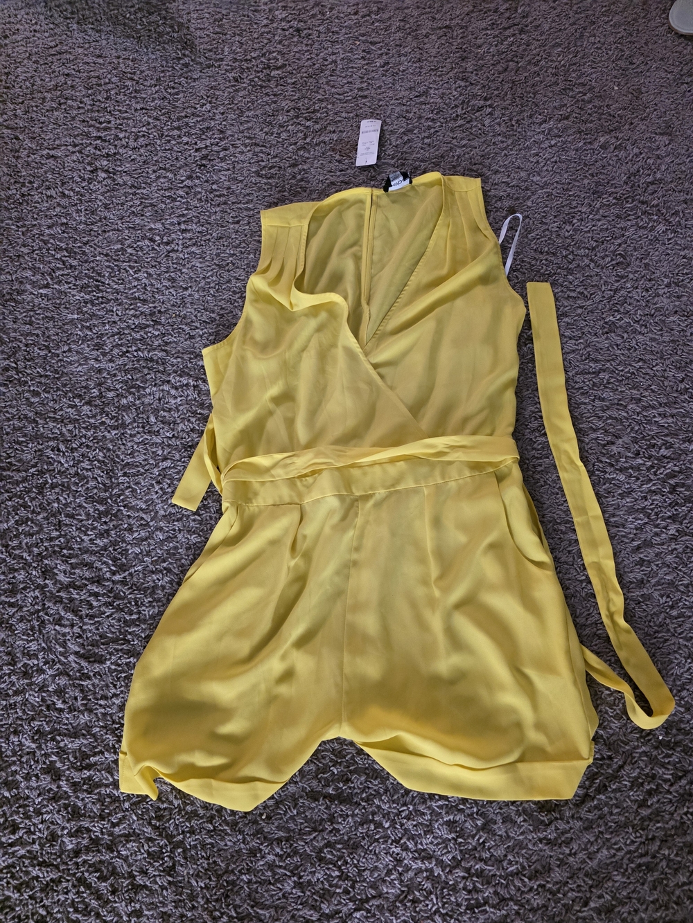 bebe Yellow Wrap Romper with Self-Tie Waist